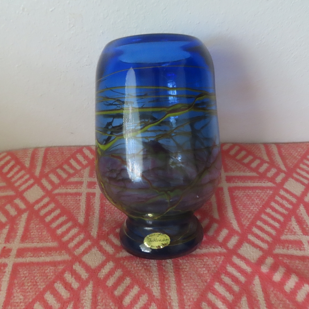 Jablonski Crystal bowl jar  Poland Art Glass Rare blown glass signed
